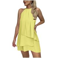 Elegante Vestido de Fiesta de Club sin Mangas y sin Espalda Halter de Volantes de Capas con Lazo Trasero Vestidos de Vacaciones para Mujeres - details 5
