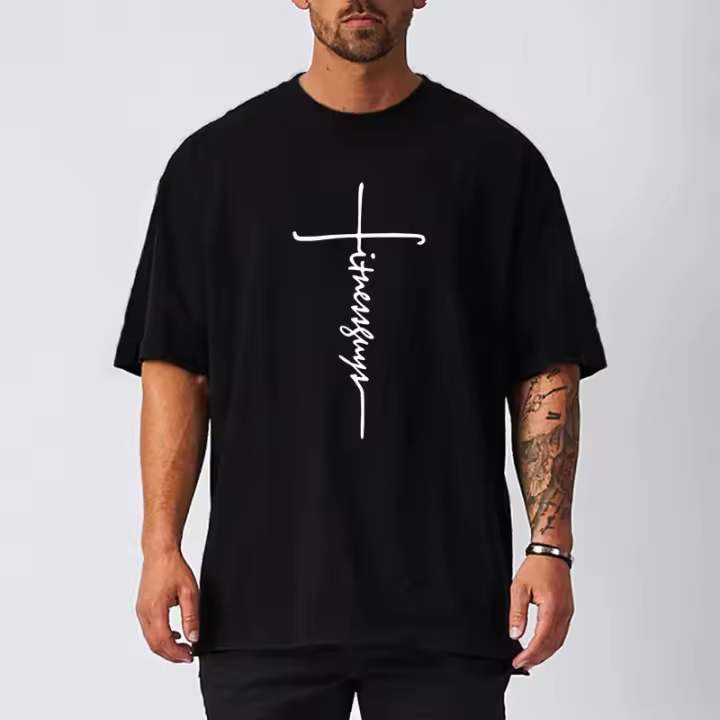 Mens Mesh Loose Oversized Fit Half Sleeve T-shirt with Dropped Shoulder Retro Fitness T Shirt Summer Gym Bodybuilding Tops Tees - 1