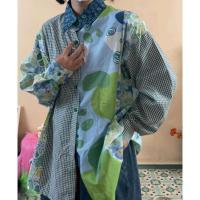 Moda Otoño para Mujeres Blusa Suelta con Estampado de Costura Retro Japonés - details 1