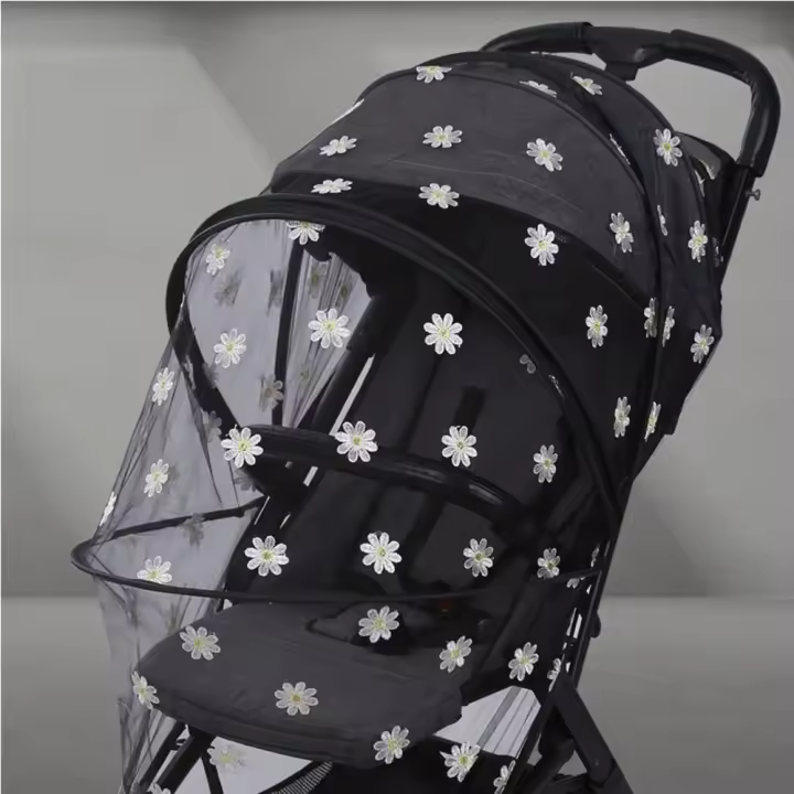 Mosquitera para cochecito de bebé con diseño de margaritas y flores, accesorios de cochecito de bebé, cubierta completa con cremallera, mosquitera, dosel de malla de verano - 1