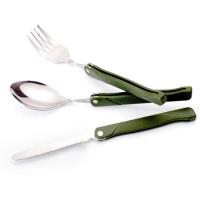 Juego de cubiertos plegables, bolsa verde militar, cuchillo tenedor, bolsa de supervivencia para acampar, cubiertos para exteriores, villa portátil de acero inoxidable - details 1