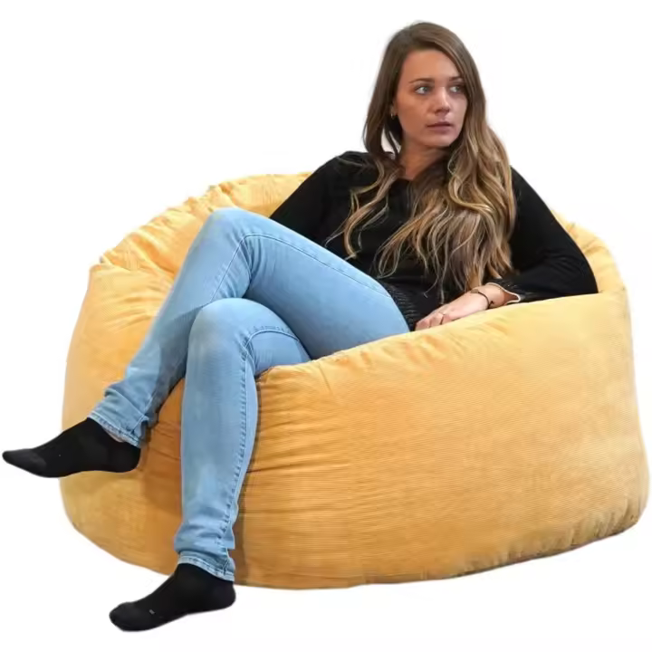 Terciopelo Acanalado - Suave y Confortable - Puff Pera con Relleno de Espuma Incluido, Óptimo Apoyo para la Espalda - Bean Bag, Sofa Puff Gigante (100 cm, Azul Marino) - 1