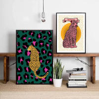 JUBEER Arte de Pared de Leopardo y Tigre Estilo Vintage Póster de Imagen de Niña con Flor - details 4