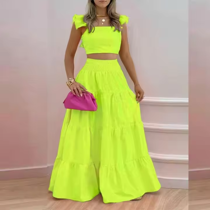 2025 Verano Nuevos Vestidos de Mujer, Tirantes de Cintura Media Falda Swing Grande Moda Traje Casual, Estilo Urbano - 1