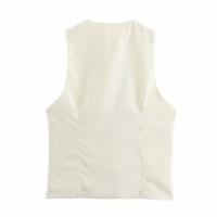 Chaqueta holgada de dos piezas con botones para el verano 2025, pantalones anchos de cintura alta y blazer con cuello en V y lazo. - details 1