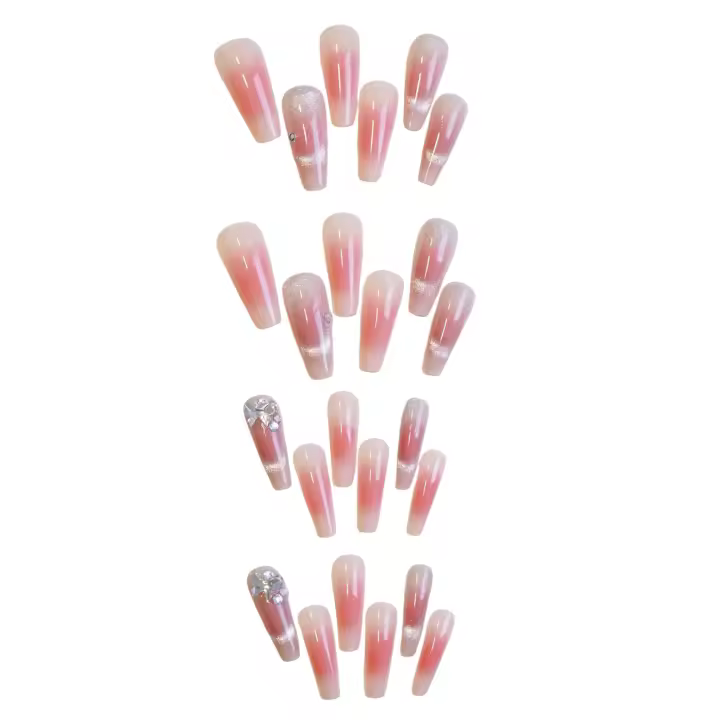 Uñas largas con diamantes de imitación Arte cuadrado de cobertura total para manicura y belleza - 1
