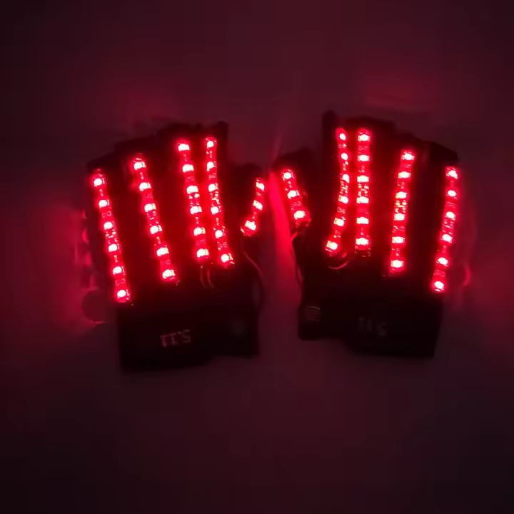 Guantes emisores de luz de 6 colores para DJ, fiesta de música, Cosplay, escenario, actuación, medio dedo, LED, luces láser brillantes - 1