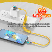 Cable de carga retráctil de resorte súper rápido 6A, interfaz de aleación de Zinc tipo C/Micro USB, Kit de coche de rotación de 180 °, línea de datos para iPhone - details 5