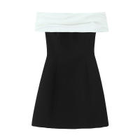 Vestido Sexy sin hombros de retales sin tirantes para mujer, Mini Vestidos elegantes de manga corta para fiesta, Vestidos negros - details 0