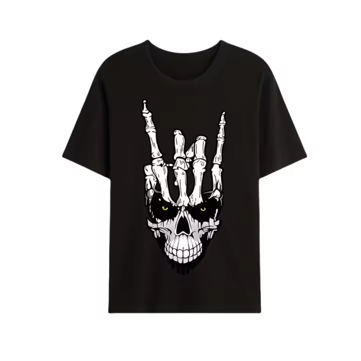 Camiseta con estampado de mano de calavera, camiseta para hombre, camiseta informal de manga corta para verano, primavera y otoño, tops como regalos - 1