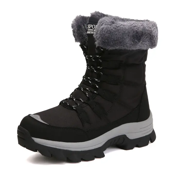 Botas de nieve cálidas de invierno para mujer, botas cortas de algodón de felpa, zapatos con cordones para exteriores para mujer - 1