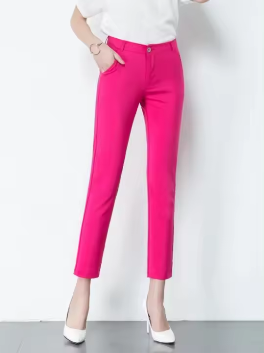 Pantalones pitillo largos elásticos de cintura alta, cuello tobillero, casual para mujer, oficina oficial en primavera 2024 - 1