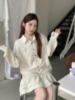 「MD」Vestido corto holgado con volantes para mujer, camisas a rayas, serie coreana, dulce y pequeño, para principios de otoño - details 7