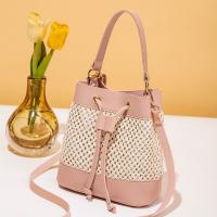 Bolso cruzado de paja con bolsillo, bolso de cubo tejido con cordón, bolso de mensajero de gran capacidad, bolso de hombro de playa para verano - details 4