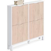 Recibidor Estrecho Zapatero con Patas de Entrada Pasillo, 4 Puertas, Blanco Alto Brillo y Roble Aurora, 8 Pares de Zapatos, Fondo 17cm, 97x98 (Alto x Ancho) Modelo Kay - details 0