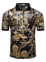 Verano nueva moda de los hombres de europa y américa geométrica estampado floral manga corta blusa top - details 1