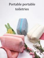Bolsa de maquillaje de felpa bonita para mujer, bolsas de cosméticos pequeñas de viaje portátiles, bolsa de aseo con cremallera de Color sólido, bolsa de lavado, bolsas de almacenamiento - details 0