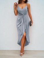 2025 novedad de verano para mujer, vestido con tirantes de Color sólido a la moda para mujer - details 0