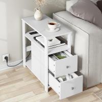 Mesita Auxiliar con Enchufe, Mesa Salón con 2 Cajones y 2 Estantes de Almacenaje, Mesa Delgada con Enchufe y Puertos USB, Apta para Salón y Dormitorio, Negro, 60x60x30 cm, BTS28sz - details 10