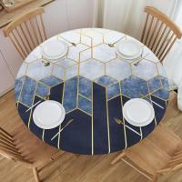 Mantel de Comedor Geométrico de Tela Cubierta de Mesa Elástica con Borde Redondo - details 0