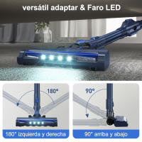 PrettyCare W400 Aspiradora Inalámbrica 25Kpa 40 Minutos Potente Aspiradora con 3 Cabezales de Cepillo Autoestables Faro LED - details 4
