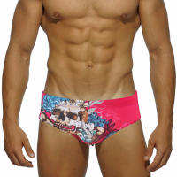 Jessborn pantalones cortos de natación para hombre, bañador sexy de tiro bajo con estampado de calavera 3D, ropa de baño para entrenamiento de surf en la playa - details 3