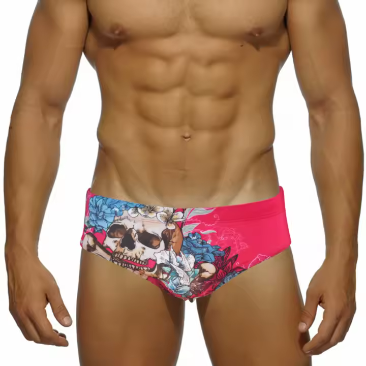 Jessborn pantalones cortos de natación para hombre, bañador sexy de tiro bajo con estampado de calavera 3D, ropa de baño para entrenamiento de surf en la playa - 1