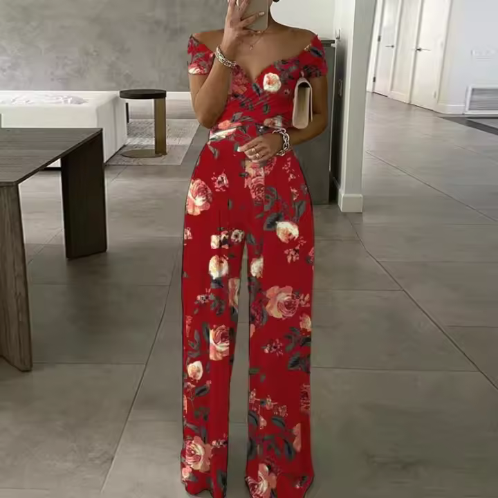Mono elegante de cintura alta con estampado de moda y hombros descubiertos para mujer, primavera 2025 - 1