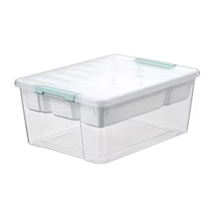 Contenedor de almacenamiento apilable de plástico transparente, contenedor de almacenamiento con tapa de enclavamiento transparente, solución organizadora para el hogar - 1