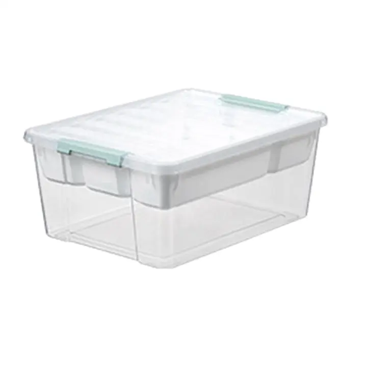 Contenedor de almacenamiento apilable de plástico transparente, contenedor de almacenamiento con tapa de enclavamiento transparente, solución organizadora para el hogar - 1