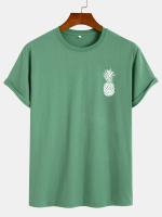 Camiseta 100% algodón con estampado de piña para hombre, camiseta informal de manga corta con cuello redondo, ropa de hombre para exteriores - details 13