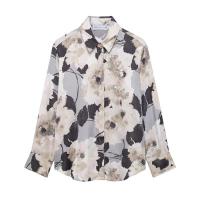 OUWU- Vintage Casual Chic Satén Mujer Traje Estampado De Flores Camisa De Manga Larga Falda Larga Nueva Moda 2025 Primavera Verano Conjuntos Sedosos - details 3