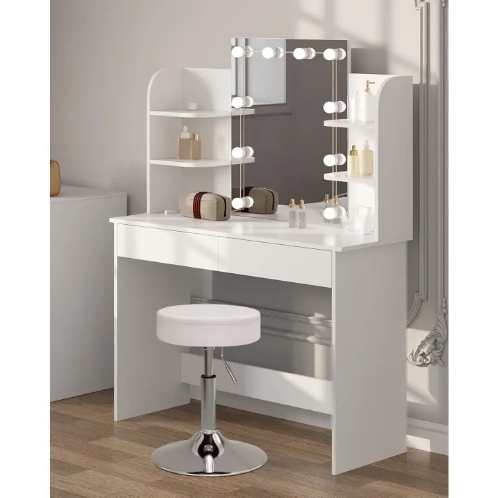 Luz Regulable, Mesa de Maquillaje con Taburete de Altura Ajustable, 108x40 cm, Mesa Tocador con - 1