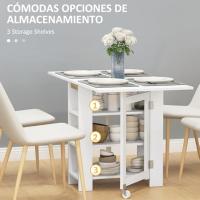 Mesa Plegable Alas Abatibles Comedor Plegable Cocina 2 Ruedas y Estantes Estilo Morno 120x60x75 cm Blanco - details 3