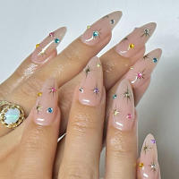ARTAUG Set De 24 Uñas Postizas De Presión Medio Almendra Rosa Candy Color Flash Drill Uñas Postizas Completas Para Fiesta Verano - details 0