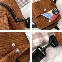 Mochila vintage de pana: EL VIENTO SOPLA EL RÍO FLUYE - 19cm/7.48in x 26cm/9.90in - Cierre de cremallera - Forro de poliéster - Perfecta para la escuela o salidas informales - details 3