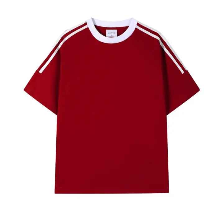Camiseta de manga corta estilo deportivo American Three Bars para hombre y mujer, camisetas informales simples de verano de algodón pesado de 230G - 1