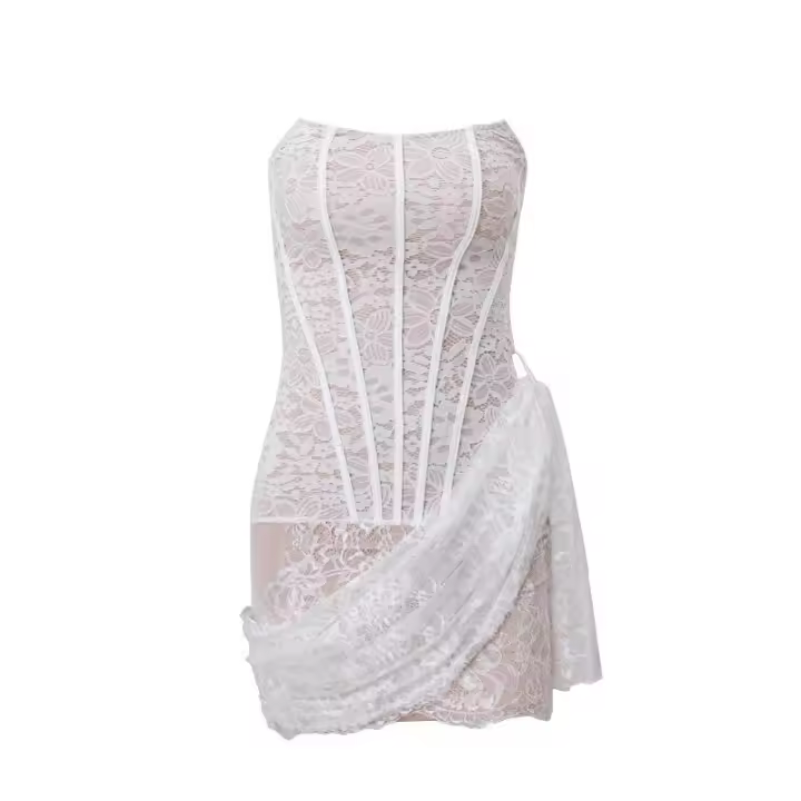 Mini vestido irregular transparente sin tirantes elegante para mujer vestido de fiesta de verano - 1