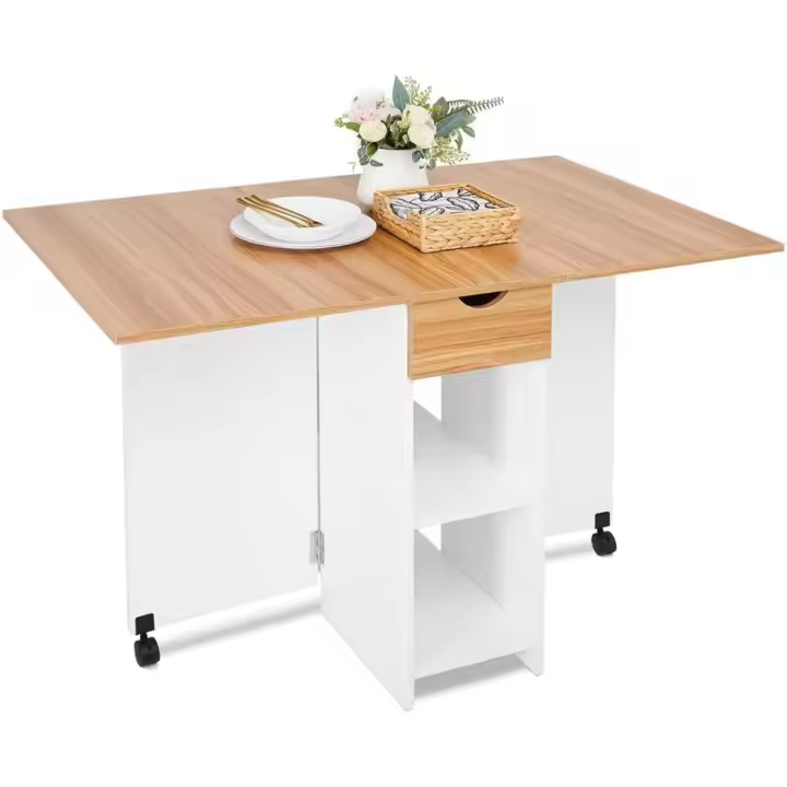 Cocina Plegable con Ruedas Alas Abatibles Cajones y Armario, Moderno para 4-6 Personas, - 1