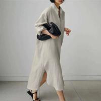 Vestido Casual para Mujer de Manga Larga Falda Irregular con Estilo Solidario y Cuello Suelto - details 5