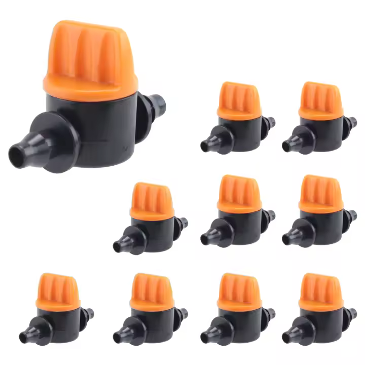 Mini válvula con manguera de 4/7Mm, válvula de Control de flujo de agua con púas para riego de jardín, herramientas agrícolas, accesorios de riego por goteo, 10 Uds. - 1