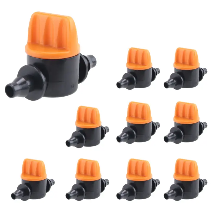 Mini válvula con manguera de 4/7Mm, válvula de Control de flujo de agua con púas para riego de jardín, herramientas agrícolas, accesorios de riego por goteo, 10 Uds. - 1