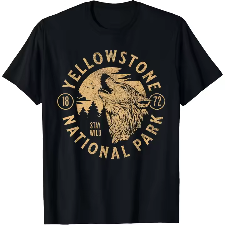 Yellowstone Wyoming Wolf Nature Hike Outdoors Vintage camiseta para hombre - 1