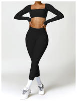 Conjunto de Yoga para Mujer de Manga Larga y Ajustado Traje Deportivo de Fitness de Cintura Alta Secado Rápido Top Largo + Leggings Material Exterior de Nylon Adecuado para Primavera/Verano - details 2