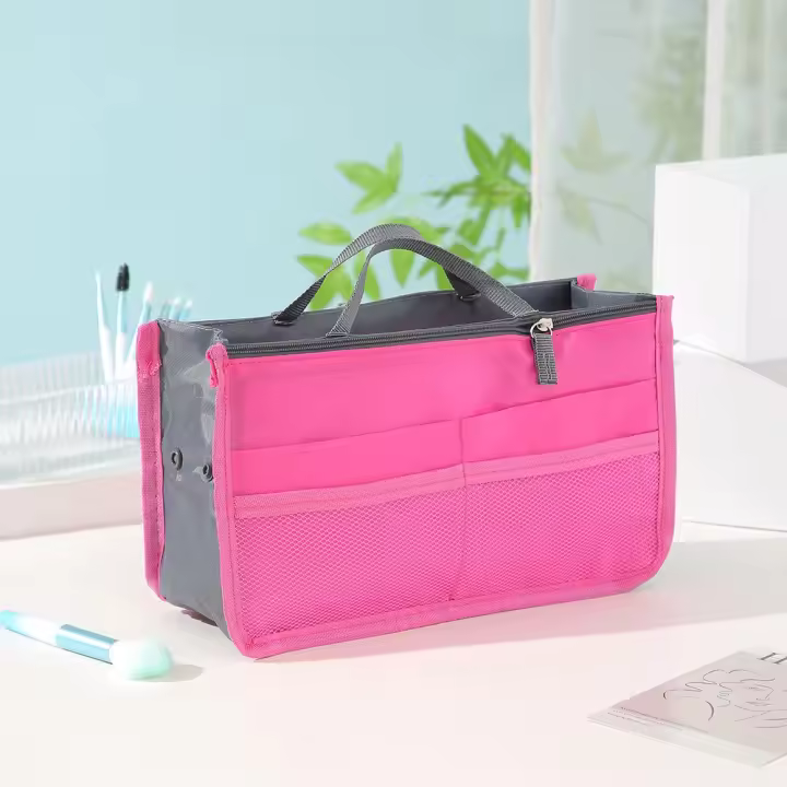 Bolsa de cosméticos portátil, liviana y de gran capacidad, bolsa de baño engrosada con doble cremallera, bolsa central, bolsa de almacenamiento de cable de datos multifunción. - 1