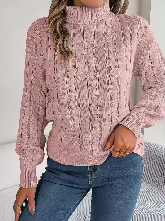 Suéter de punto de cuello alto para mujer, jersey de manga larga, Tops de moda, blusa de punto, novedad de otoño e invierno, 2023 - 1