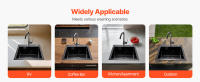 SucceBuy Estación de trabajo para fregadero de cocina de 40 cm, fregadero de montaje superior de acero inoxidable 304, lavabo de granja de un solo tazón con accesorios, negro - details 5