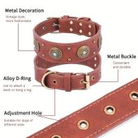 CP640--1Pc perro cuero resistente, Collar de lujo hecho a mano para mascotas con hebilla ustable, uste suave y duradero. - details 1