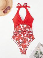 Traje de baño de bikini con lazo ajustado y estampado multicolor de una pieza de nuevo estilo para mujer con sensación de alta gama - details 12