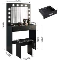 Maquillaje con Hollywood LED Espejo 2 Cajones Grans y Taburete 80x40x140cm (Gris) - details 11